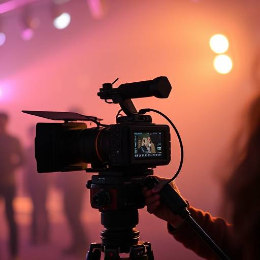 Professional videographer filming a scene with a high-end camera.